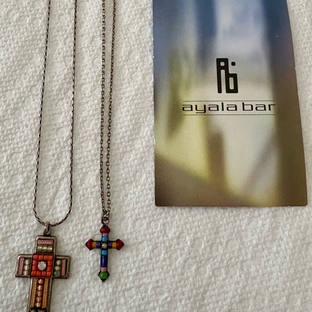 2 Vintage Ayala Bar Beaded Cross Necklaces
